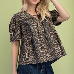Leopard Front Tie Top