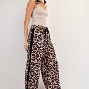 Leopard Print Drawstring Pants - Black